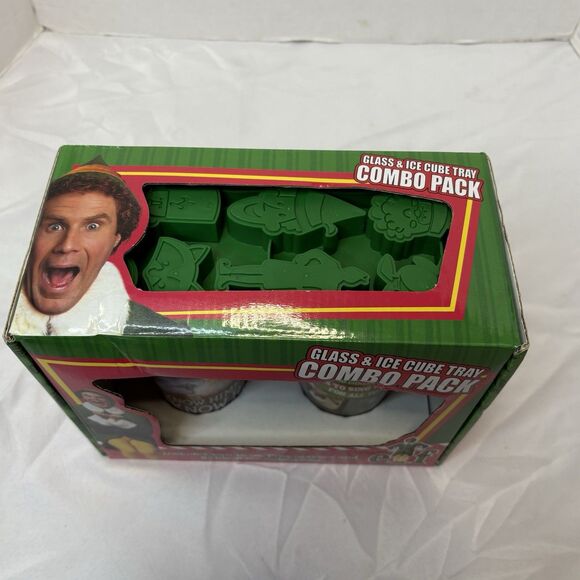 ELF Glass & Ice Cube Tray Combo Gift Pack Two 16 Oz Glass Tumblers Christmas - Picture 2 of 4